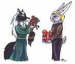 Blackfox gives Oldrabbit a little gift.