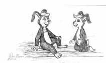 Two bunny friends sit, and chat with each other.
