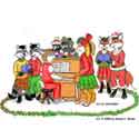 A group of furry friends get together to sing some carols..
