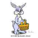 A cute bunny is ready to deliver his basket of easter eggs.