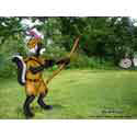 A skunk archer prepares to shoot an arrow at a target.
